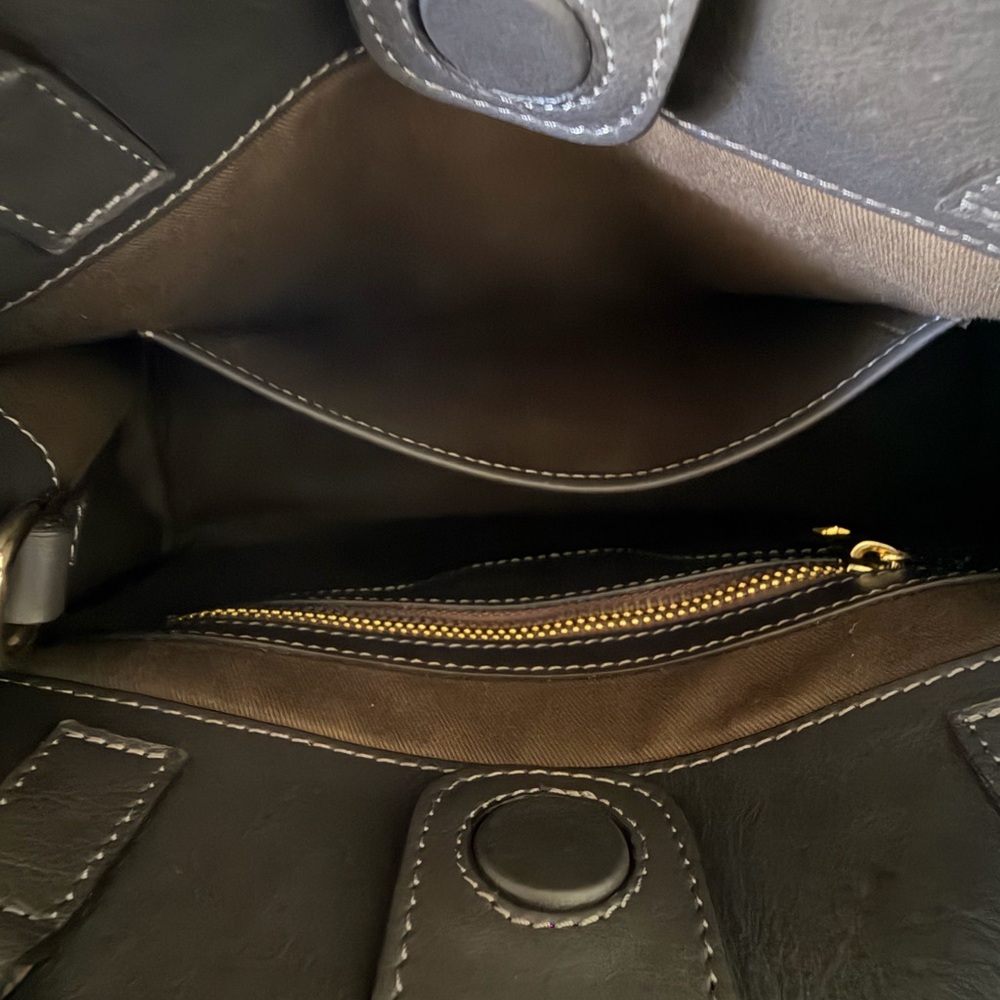 Structured Brown Suede & Leather Top-Handle Handbag - Picture 10 of 10